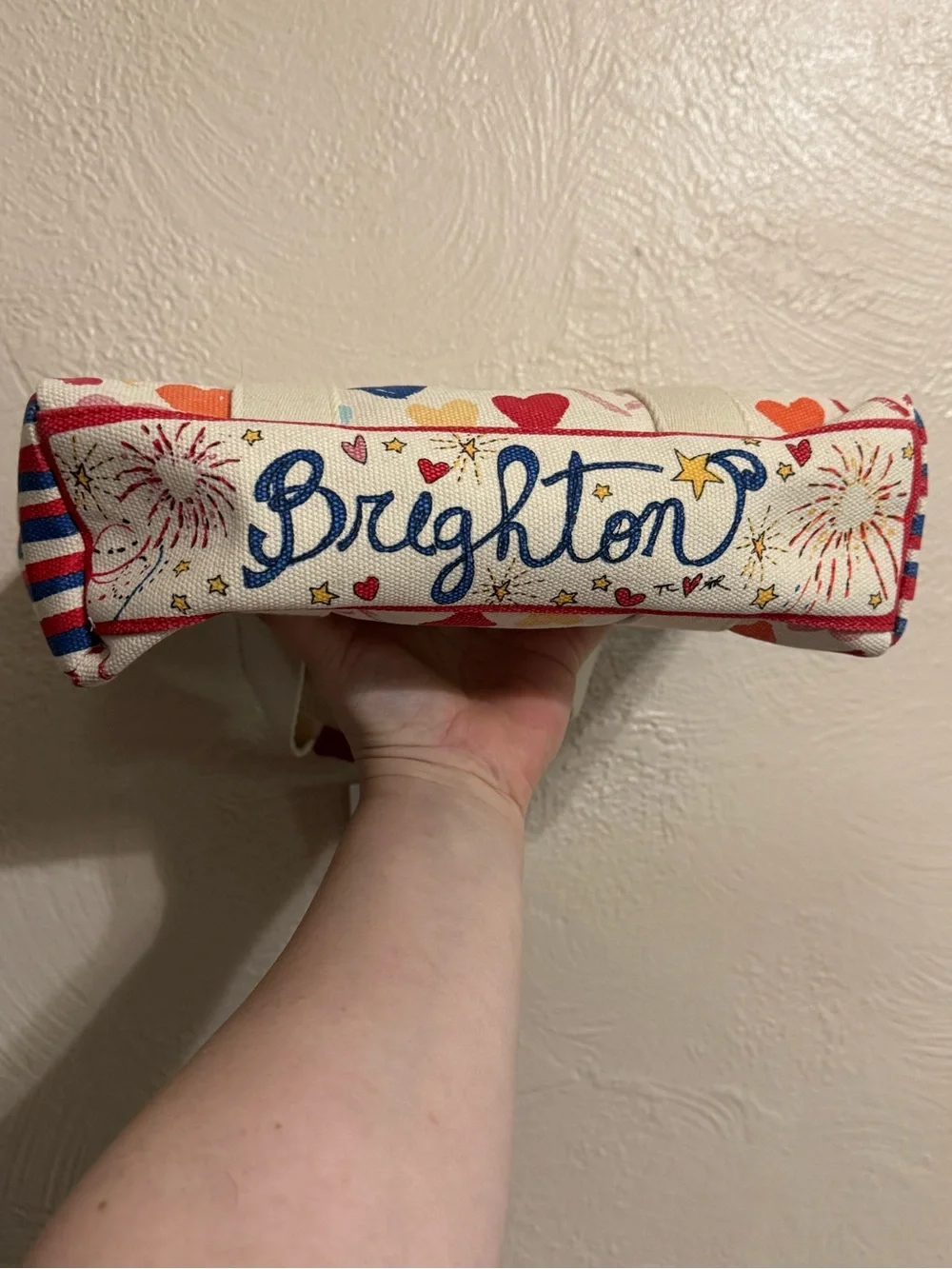 Brighton Heart-Print Canvas Mini Tote - Cream with Multicolor Hearts